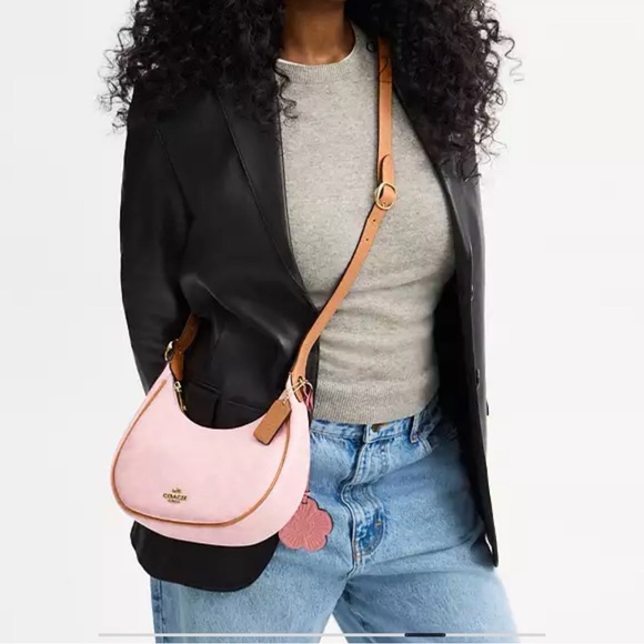 Coach Pink Leather Hobo Bag with Flower Charm - Picture 7 of 8